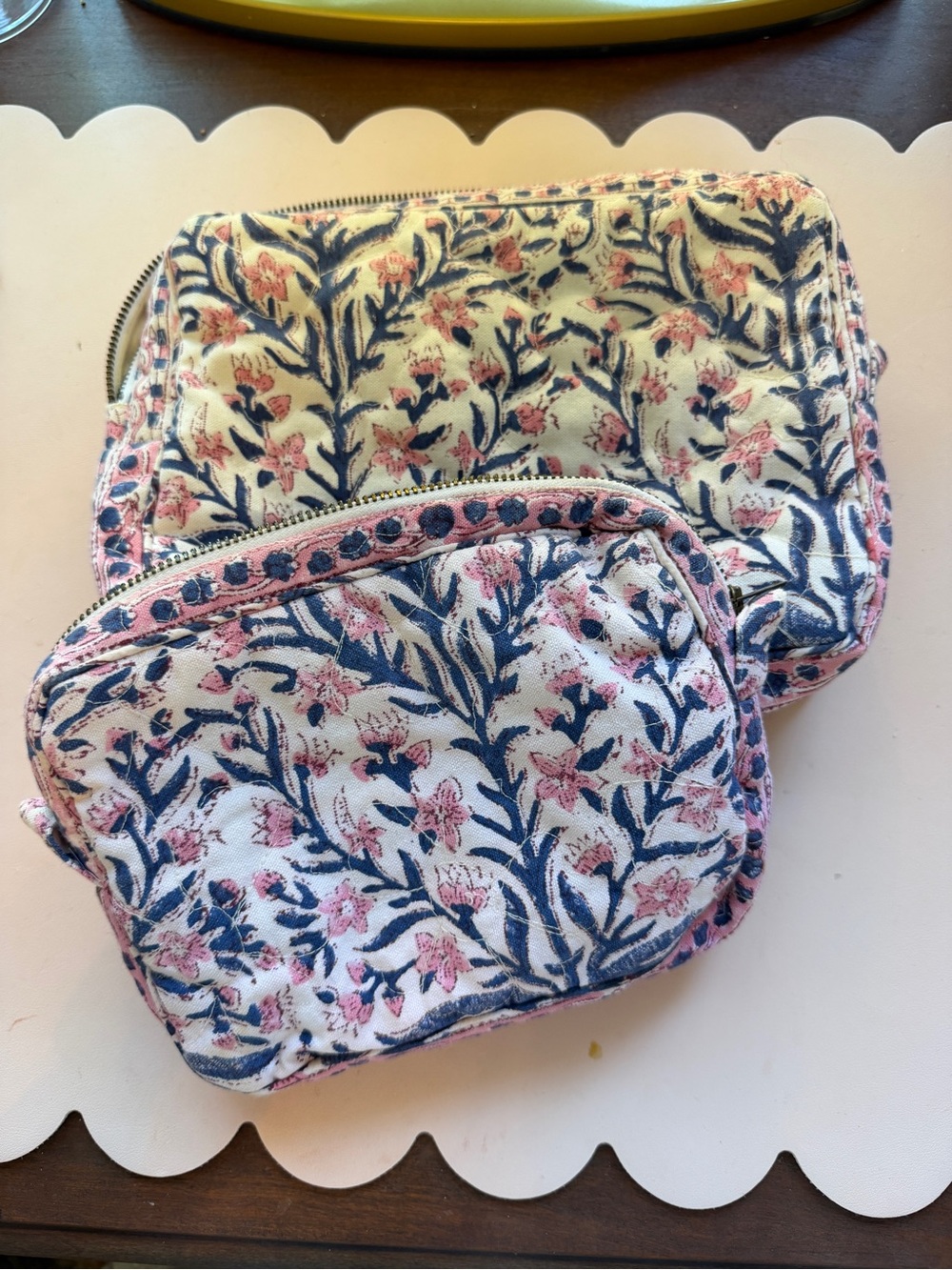 Alicia Bell Collection Floral Canvas Cosmetic Pouch Set in Pink and Navy